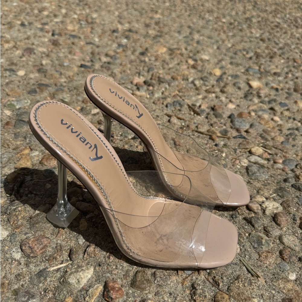 Viviana Nude Heels with Clear Straps